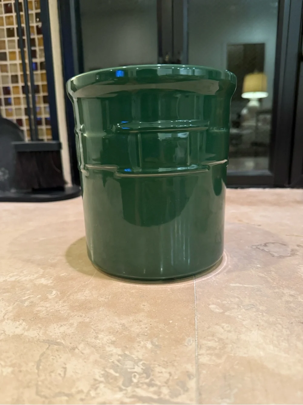 Longaberger Pottery Green Utensil Holder Crock Woven Traditions Made In USA